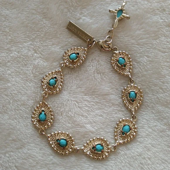 Kendra Scott Bria Bracelet Gold with Turquoise Stones Vintage Rare - Picture 4 of 10